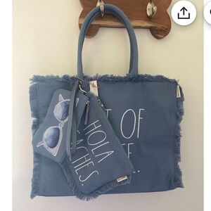 RARE NEW Rae Dunn Fringed Canvas Tote and Accesories Pouches